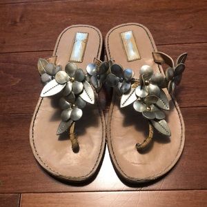 Cherokee sandals w/gold & silver flowers.